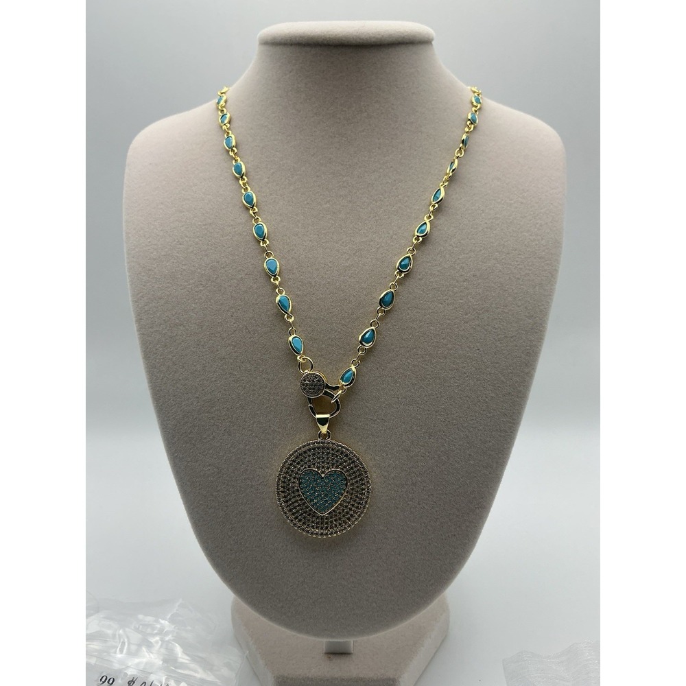 Studio by Freida Rothman Turquoise Blue CZ Heart Pendant Necklace 18"